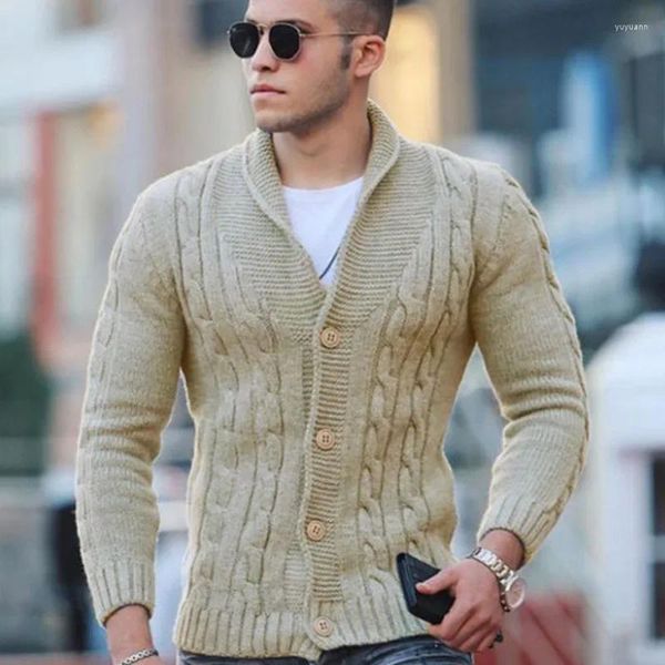 Vestes pour hommes automne veste mode grande taille manteau à revers couleur unie col en v bouton mince pull mâle cardigan hauts