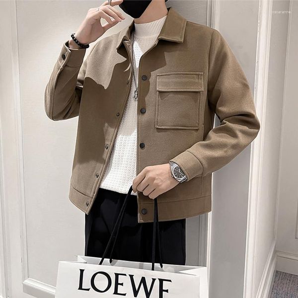 Chaquetas para hombre Otoño Estilo coreano Abrigos Chaqueta Color puro Solapa Moda Cultivar la moralidad Ocio diario Tela de lana