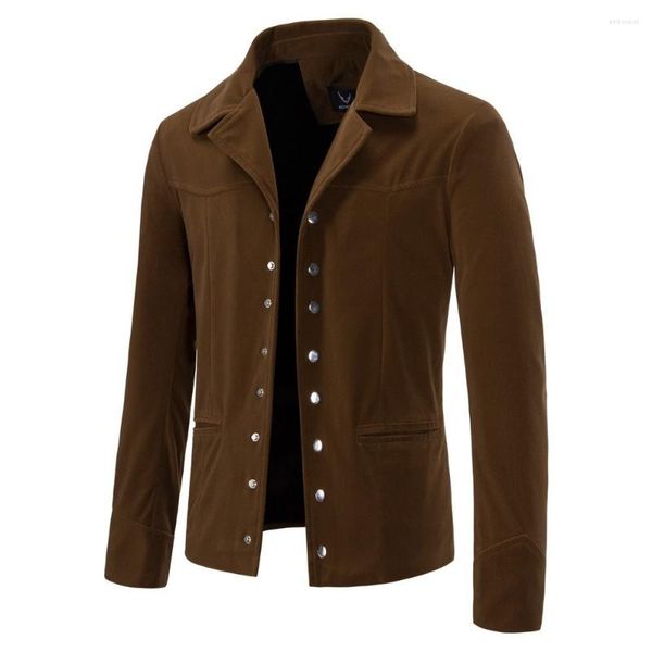 Chaquetas para hombre, chaqueta de otoño para hombre, moda de calidad, estilo británico, solapa informal, abrigo de terciopelo dorado para hombre, algodón y poliéster