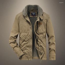 Herenjacks herfst heren katoen chaqueta casual solide mode vintage warme parka's jas hoogwaardige fleece winterjas