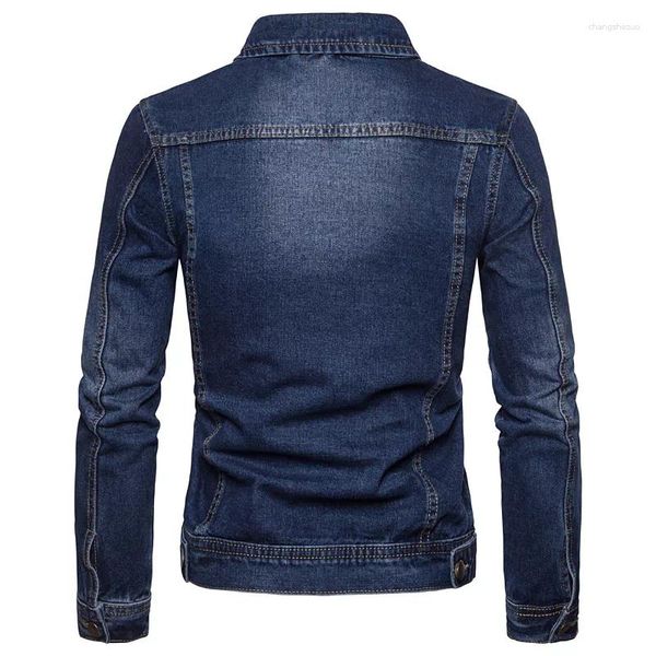 Chaquetas de hombre Otoño Hombres Denim Casual Color sólido Solapa Chaqueta de jeans de un solo pecho Slim Fit Algodón Outwear 5xl-M