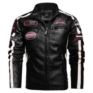 Chaquetas para hombres Otoño Motocicleta Chaqueta de cuero Casual Patchwork Vintage Abrigo Biker PU Bordado Bomber Cremallera Fleece Masculino 231214