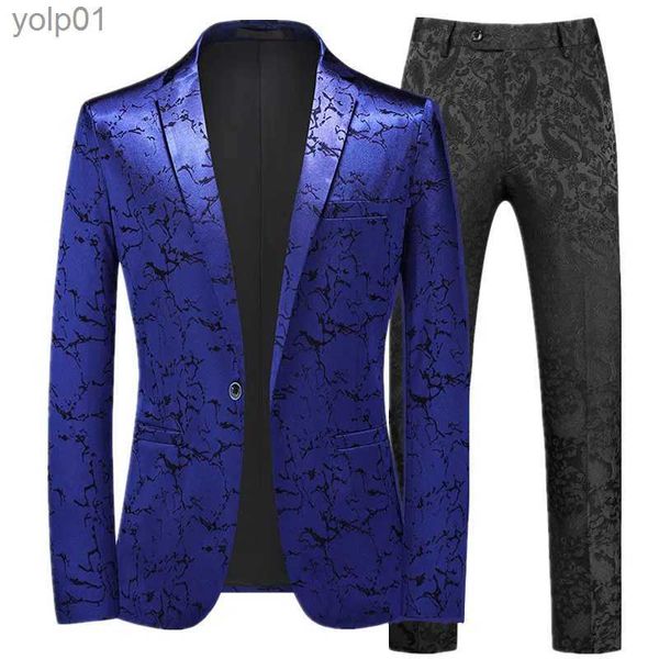 Chaquetas para hombre Otoño Nuevo traje de fiesta de graduación para hombre Traje negro / azul Moda para hombre Chaquetas y pantalones de jacquard pequeños Tamaño 6XL-SL231115