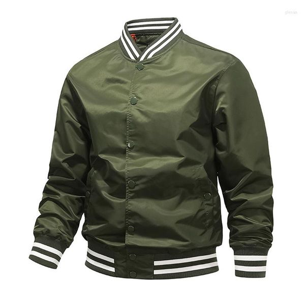 Chaquetas para hombre, chaqueta Bomber de otoño y primavera para hombre, a rayas, con cuello levantado, verde militar sólido, cortavientos, abrigos informales para exteriores, ropa de calle para hombre