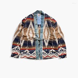 Heren Jackets Autumn Spring Men's Print Niche Design National Style Denim Tops Paar Coat Wollen High Street Tide Chic 28A0084