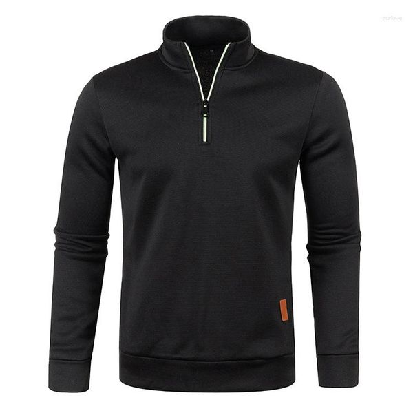 Chaquetas de otoño para hombre, suéteres gruesos con media cremallera, pulóver para hombre, sudadera con capucha para hombre, sudadera de primavera de Color sólido, camisetas de cuello alto