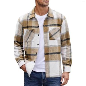 Chaquetas para hombres Otoño Cálido Abrigo a cuadros Camisa engrosada Solapa Solapa de un solo pecho Niñas Chaqueta verde oliva Hombres Clima frío Senderismo hacia abajo