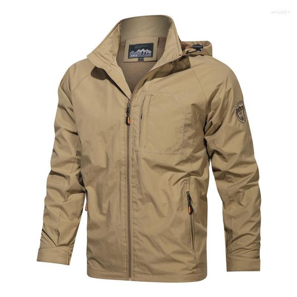 Vestes pour hommes automne coupe-vent veste hommes légers à capuche manteaux mâle fermeture éclair à manches longues randonnée tactique imperméable coupe ajustée