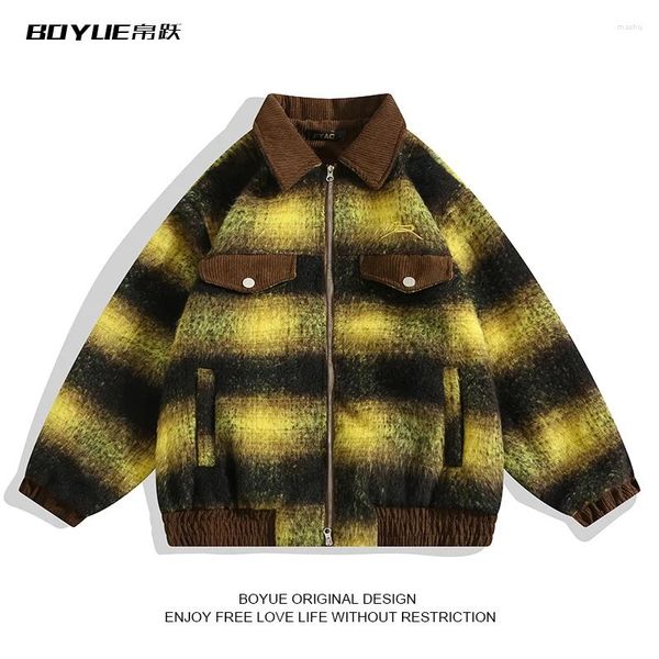 Chaquetas para hombres Otoño Invierno American Woolen Plaid para hombres / mujeres de gama alta Pequeña fragancia Viento Solapa Manga larga Abrigos con cremallera Tops