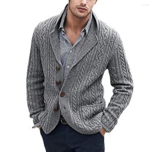 Männer Jacken Herbst Winter Casual Pullover Für Männer Revers Langarm Twist Textur Einreiher Stricken Mantel Chamarras Para hombre