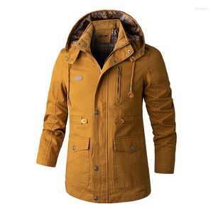 Herenjassen Herfst Winter Windjack met capuchon Middellange en lange cargojas Parka Winddichte jas voor buiten Grote maat 5XL