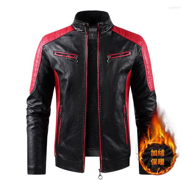 Chaquetas para hombres Otoño Invierno Chaqueta Bomber Biker Cremallera Motocicleta Abrigo de piel sintética Hombre Fleece Piloto Vintage Negro Rojo Marrón PU Cuero