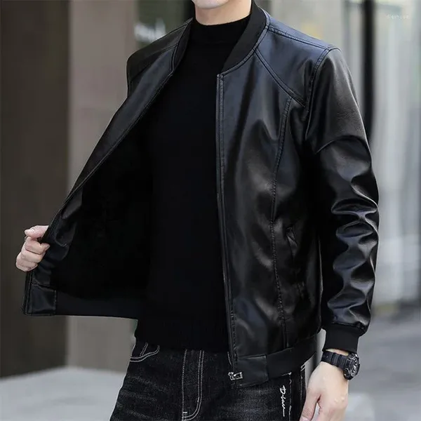 Chaquetas para hombres Otoño Invierno Coreano Grueso Sólido Abrigo Hombre Cremallera Bolsillo Casual Más Terciopelo Tops Chaqueta de Cuero Suelta Moda Y2K Ropa Masculina