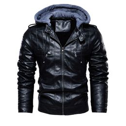 Heren Jassen Herfst Winter Leren Jas Mannen Aankomst Heren Motorfiets Uitloper Warme Fleece Capuchon en Jassen L 5XL 230809