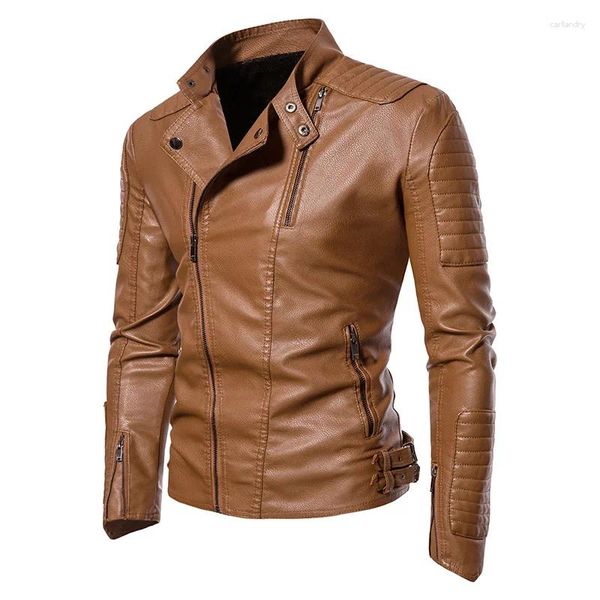 Chaquetas para hombres Otoño Invierno Cuero Jakcets Fleece PU Motocicleta Gamuza Ropa exterior Hombres Moda Moto Biker Turn Down Collar Chaqueta