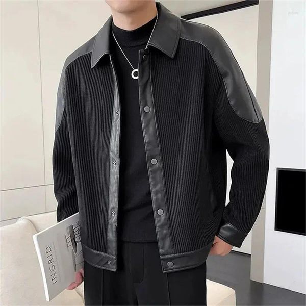 Vestes pour hommes Automne Hiver Cuir Patchwork Poches Veste Hommes Coréen Streetwear Mode Business Casual Lâche Vintage Vêtements d'extérieur