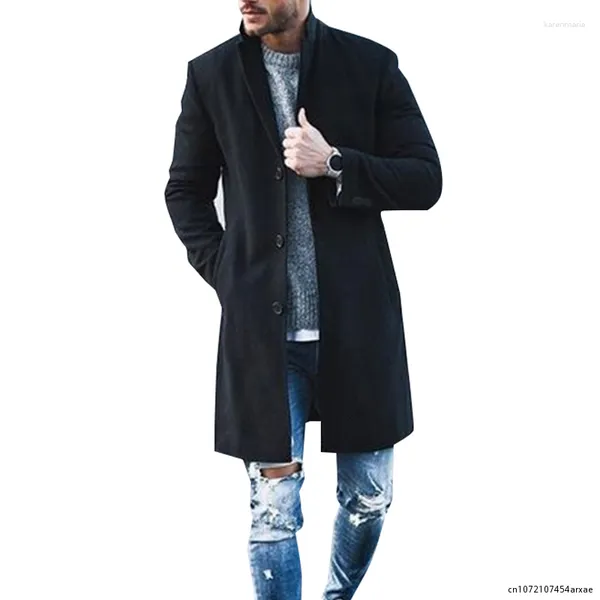 Vestes pour hommes automne hiver hommes Slim Fit laine manteau mâle cachemire mélangé Long pardessus noir rouge gris veste vêtements d'extérieur S-3XL