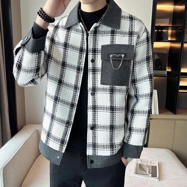 Vestes pour hommes Automne / Hiver Hommes Slim Fit Laine lourde Plaid à manches longues avec col polo Top pour la mode manteau décontracté M-3XL