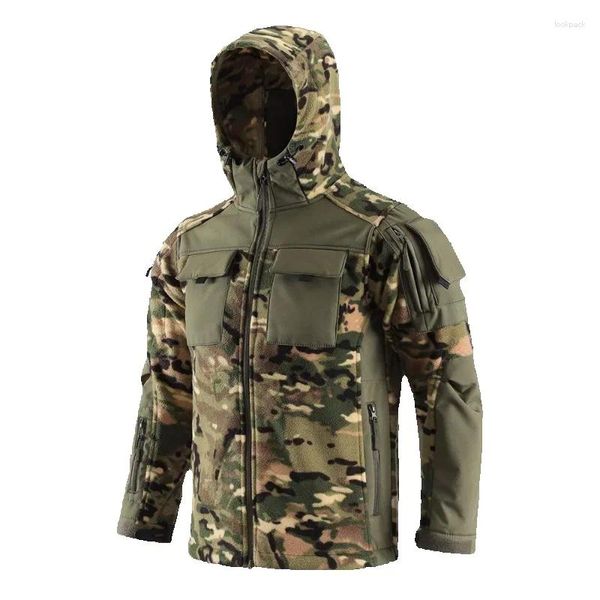 Vestes pour hommes Automne Hiver Hommes Épaissi Camouflage Extérieur Tactique Chaleur Peluche Manteau À Capuchon Alpinisme Jungle Aventure Veste