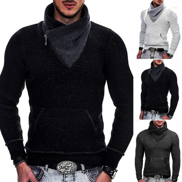 Vestes pour hommes Automne Hiver Pull pour hommes Mode à manches longues à col haut poche chemise tricotée hommes