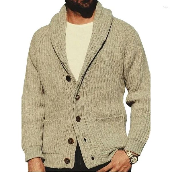 Vestes pour hommes automne hiver hommes pulls couleur unie revers à manches longues rétro tricot cardigans tendance Chamarras Para Hombre