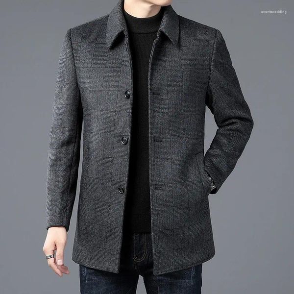 Chaquetas De Hombre Otoño Invierno Papá De Mediana Edad Abrigos Informales De Negocios Color Sólido Espesar Solapa Tops De Moda Sueltos Simples Acogedores Todo Partido