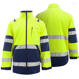 Vestes pour hommes Automne Hiver Veste réfléchissante Hommes Polaire Deux tons Hi Vis Vêtements de travail Coupe-vent Protection thermique Vêtements de sécurité Taille S-4XL