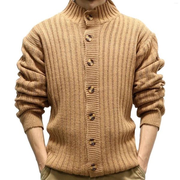 Chaquetas para hombres Otoño Invierno Color sólido Suéter Stand Collar Manga larga Cardigan Abrigos de punto Tops masculinos