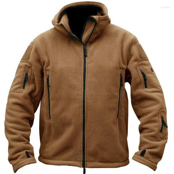 Chaquetas de hombre Otoño Invierno chaqueta de lana táctica multibolsillos militar a prueba de viento térmico con capucha caminata caza rompevientos