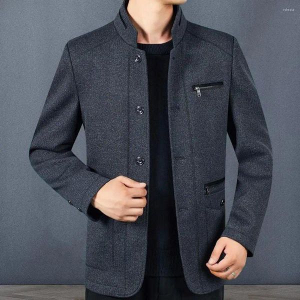 Chaquetas para hombres Otoño Invierno Chaqueta cálida Solapa de felpa gruesa con bolsillos con cremallera Abrigo para padre Talla grande Longitud media