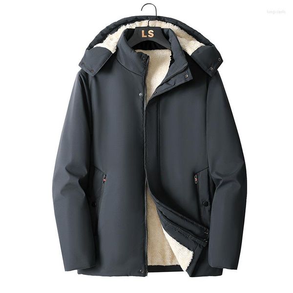 Chaquetas de hombre Otoño Invierno lana forrada gruesa chaqueta Parka para hombre capucha extraíble sólida mantener caliente abrigos de calidad al aire libre de gran tamaño 8XL