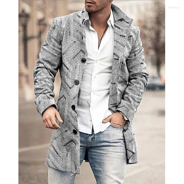 Chaquetas de hombre Otoño/Invierno Lana Cuello alto Abrigo de longitud media Botón elegante Manga larga Hombres Oficina Chaqueta de negocios