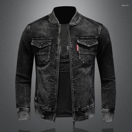 Jaquetas masculinas colarinho de beisebol jaqueta de veludo homens vintage lavado denim top primavera outono de alta qualidade design de zíper