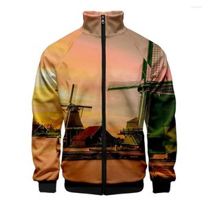 Heren Jackets Beach Windmill Stand Kraag Zipper Sweatshirts Men Women Ocean Sky Mooie Seaside uitzicht Hoodie 3d herfstjassen