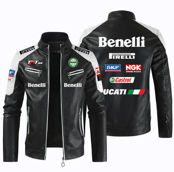 Vestes pour hommes BENELLI voiture moto veste en cuir PU Patchwork Biker décontracté manteau à glissière mâle moto vêtements d'extérieur 230802
