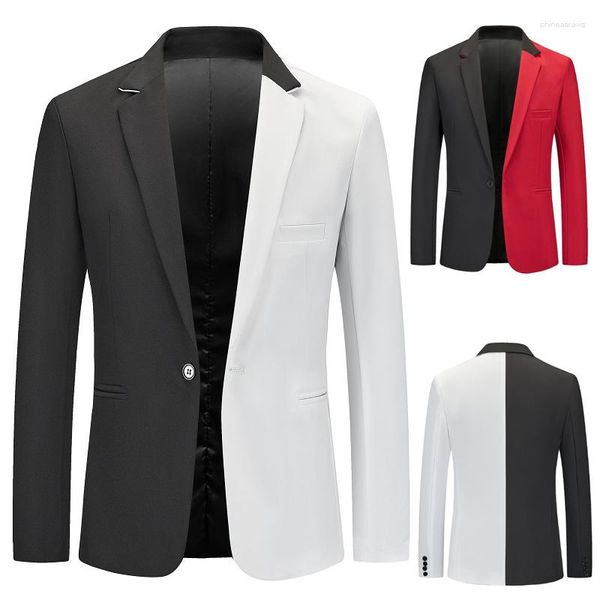 Jackets para hombres Bicolor Patchwork Men Single Button informal Blazer 2023 Spring Autumn Fashion Black White Jacket Farty Fiesta de bodas