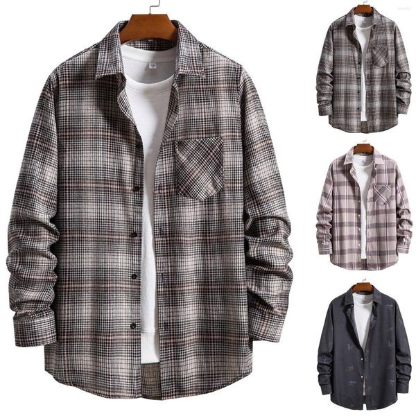 Chaquetas para hombre, camisas grandes y altas, moda de Otoño Invierno para hombre, chaqueta acolchada con bolsillo de solapa cuadrada informal, conjunto de entrenamiento de camisa superior