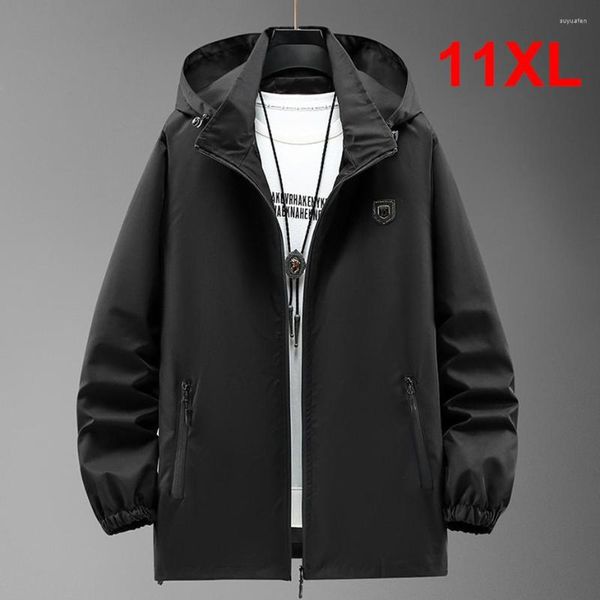 Chaquetas para hombres Chaqueta de camping negra Hombres Abrigo cortavientos Tallas grandes 10XL 11XL Moda Casual con capucha Hombre Color Sólido Ropa exterior Grande