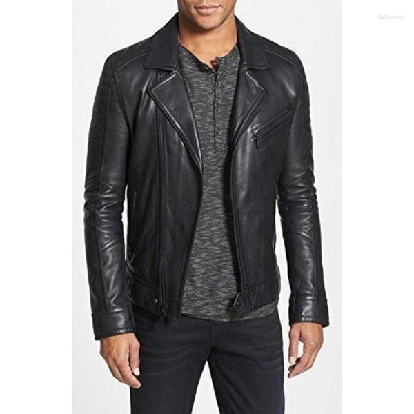 Chaquetas De Hombre Chaqueta De Cuero Genuino Negro Motorista Slim Fit Tendencias De La Moda Europea Y Americana