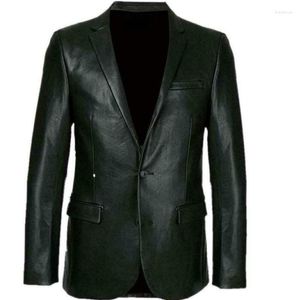 Chaquetas de hombre Chaqueta de traje de cuero negro Piel de oveja suave Doble botón Genuino