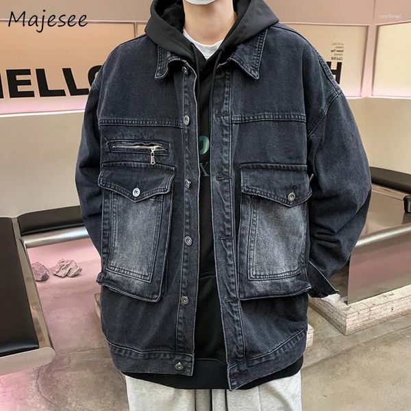 Chaquetas para hombres Negro Retro Denim para hombres Cargo Estilo de otoño Suave Baggy Hombre BF American High Street Fashion Casual Outwear Chic