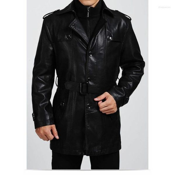 Vestes pour hommes Trench-Coat en peau de mouton noir Veste en cuir véritable Tendance de la mode européenne et américaine