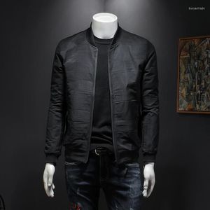 Heren Jackets Zwart Vintage Bomber Jacket Men 2022 Leer Autumn Dunne slanke knappe mode Simple Stand kraag lange mouw jas top