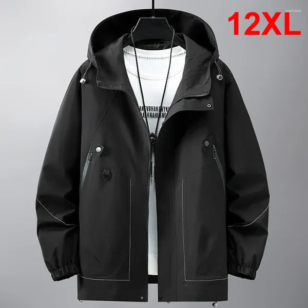 Vestes pour hommes Black Windbreak Cargo Jacket Hommes Manteau à capuche Plus Taille 12XL Mode Casual Couleur Solide Big Manteaux Mâle