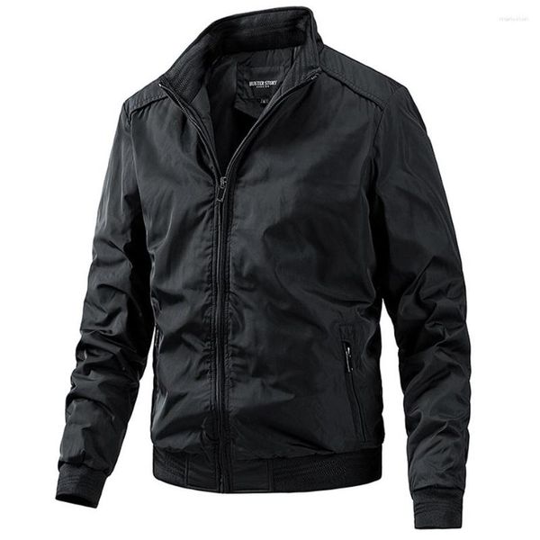 Vestes pour hommes noir coupe-vent printemps automne manteaux décontractés mâle couleur unie col montant veste grande taille 5XL