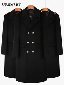 Herenjassen Zwarte wollen jas heren dubbele rij knopen klassiek contrasterend kleurontwerp afneembaar donsjack Britse jeugd 231113
