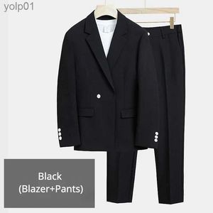 Chaquetas para hombre (Blazer + Pantalones) Traje informal de moda de alta calidad para hombre Estilo coreano Chaqueta delgada Pantalones Conjunto de 2 piezas Vestido de novia Fiesta S-5XLL231115