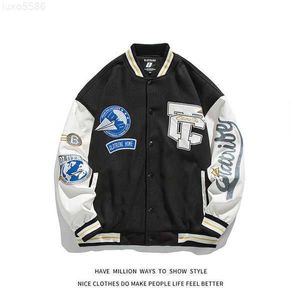 Chaquetas para hombres Chaqueta de bombardero azul Hombres Vintage Manga de cuero Varsity Abrigos de béisbol Mujeres de gran tamaño Letterman Suelto Otoño Uniformmen'sq7ql