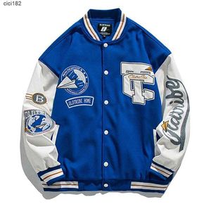 Vestes pour hommes Blue Bomber Jacket Hommes Vintage Cuir Manches Varsity Baseball Manteaux Femmes Oversize Letterman Lâche Automne Uniformmen'sZFU1