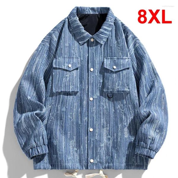 Vestes pour hommes Bleu Denim Veste Hommes Cargo Plus Taille 8XL Manteau Mode Casual Stripe Design Mâle Grande Haute Qualité